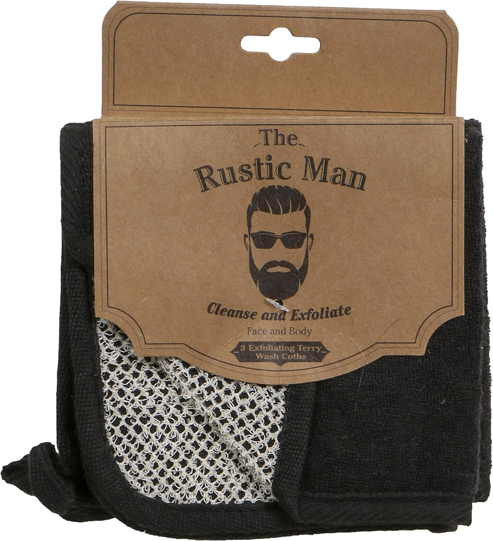 The Rustic Man dual-sided design supports cleansing of face and body.