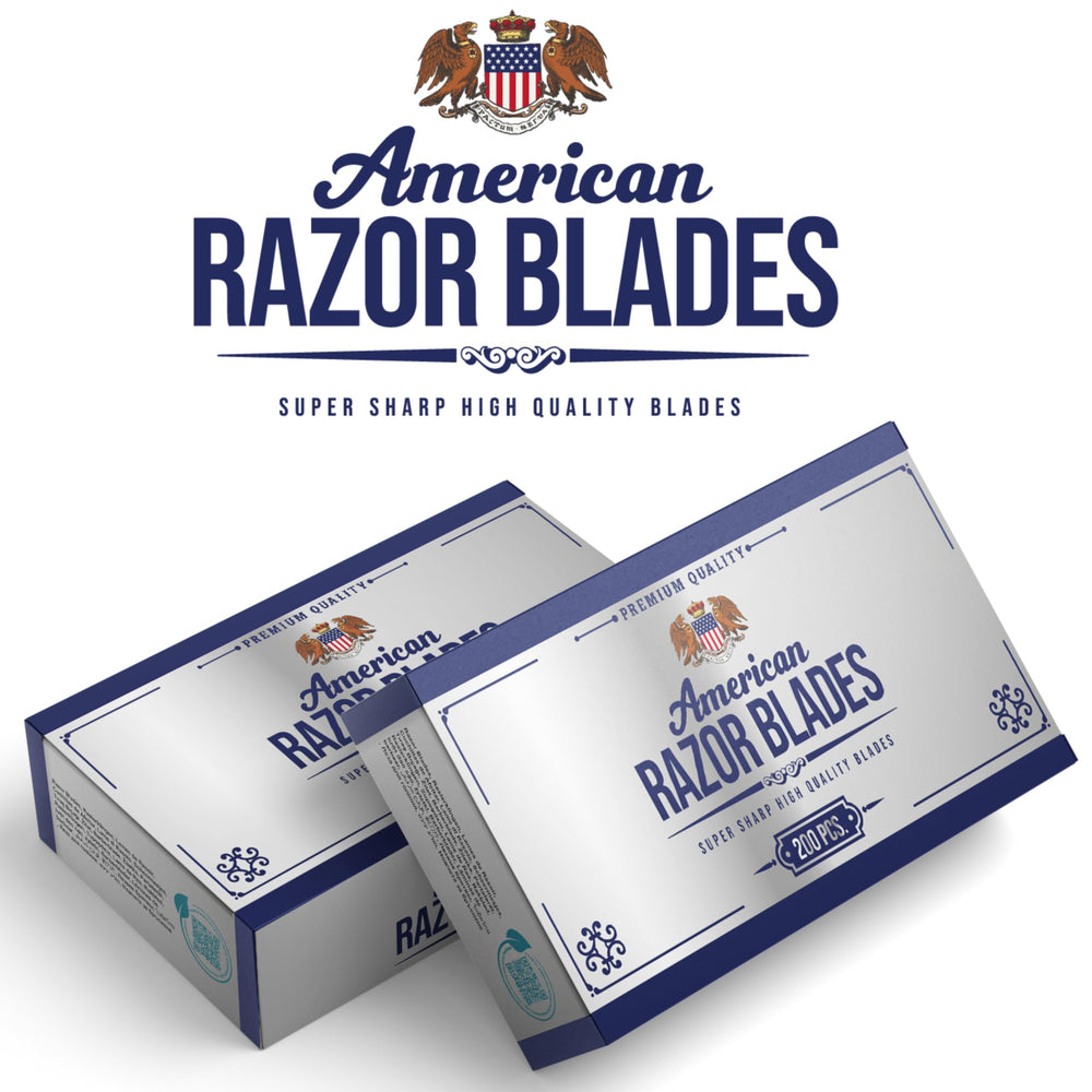 The Shave Factory American Razor Blades back panel showing durable edge retention