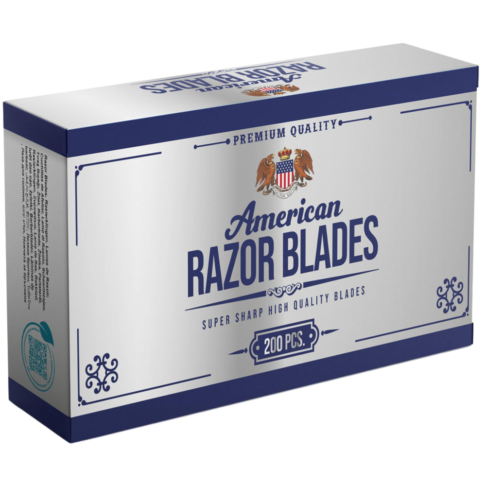 The Shave Factory American Razor Blades front view of value pack, professional sharpness