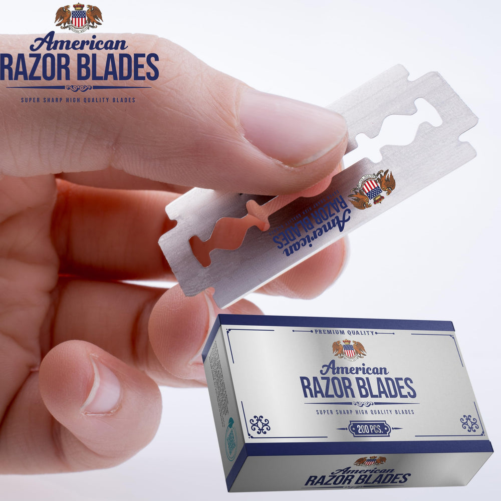 The Shave Factory American Razor Blades retro design accents on metallic case