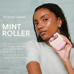 The Skinny Confidential Mint Ice Roller with a V-shaped side for precise contouring.