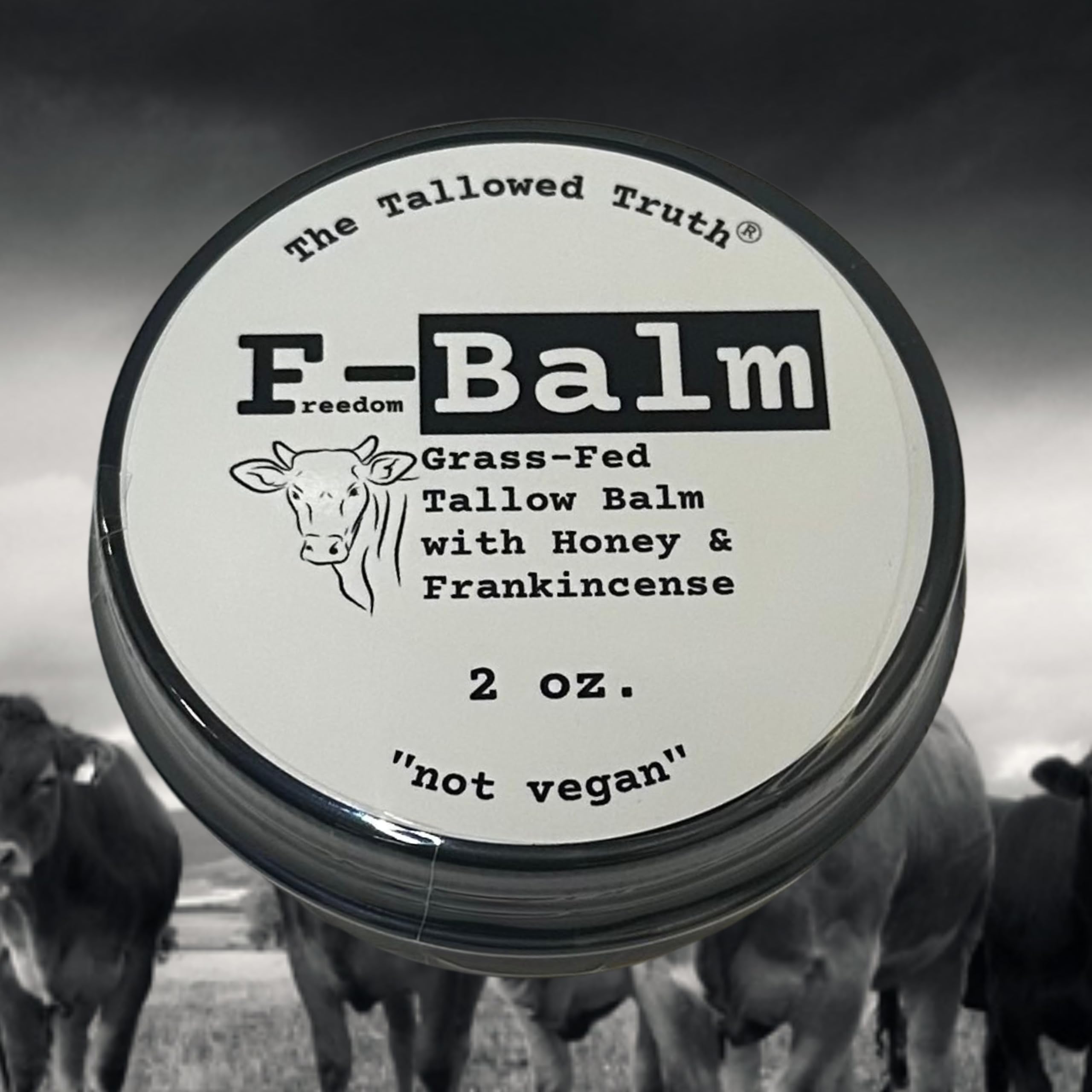 The Tallowed Truth F-Balm Original packaging (2oz) for daily face and body care.