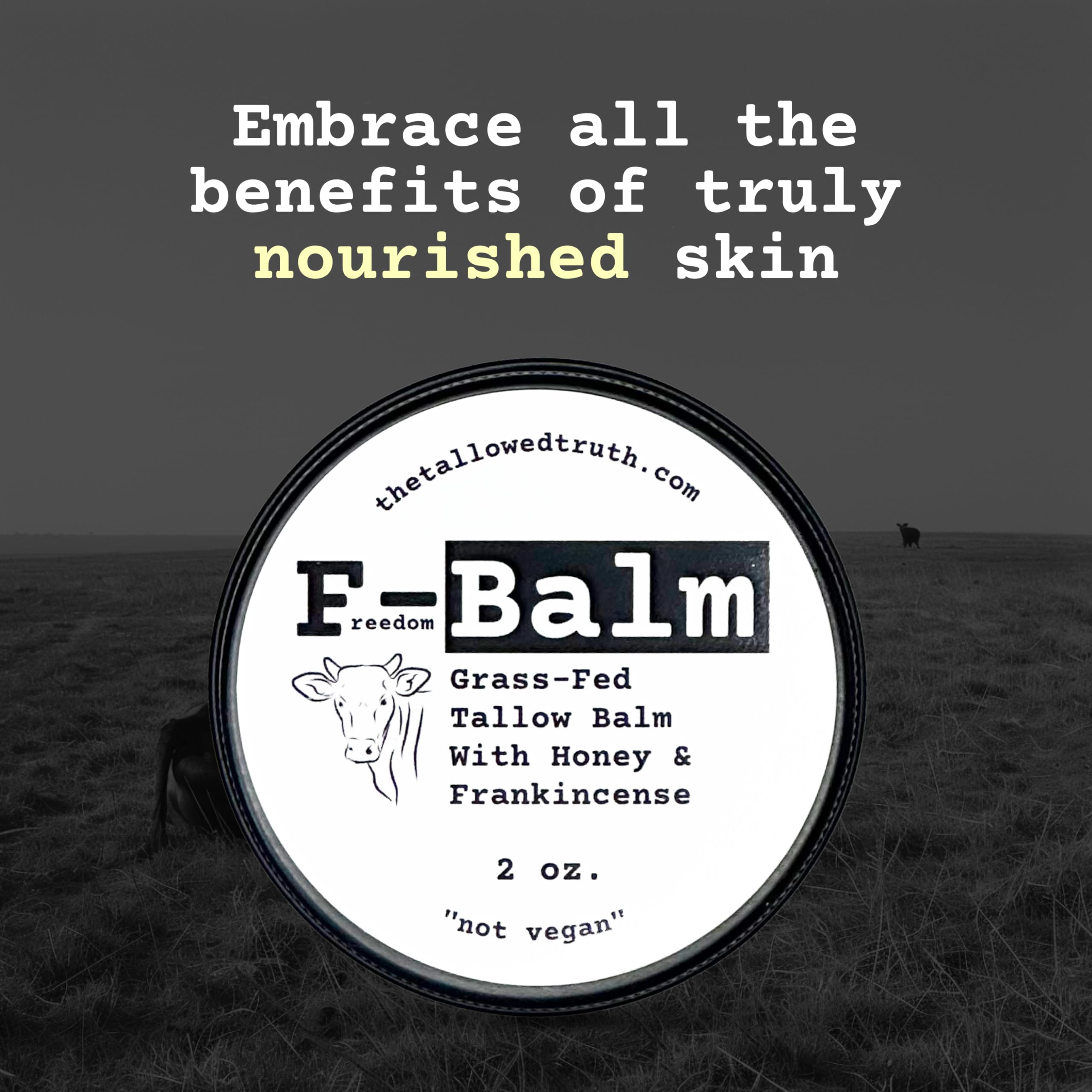 The Tallowed Truth F-Balm ingredient list featuring five simple ingredients.