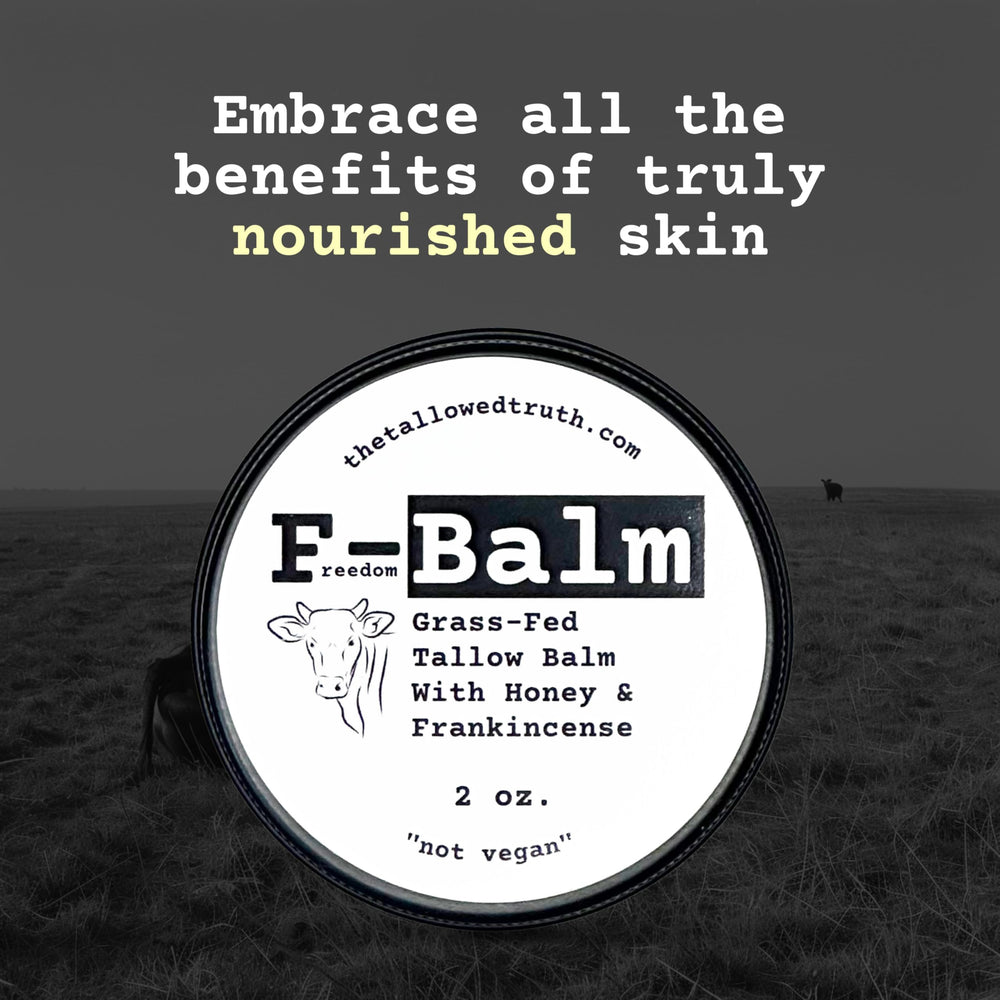The Tallowed Truth F-Balm ingredient list featuring five simple ingredients.