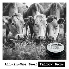 The Tallowed Truth F-Balm Tallow label closeup highlights grass-fed ingredients.