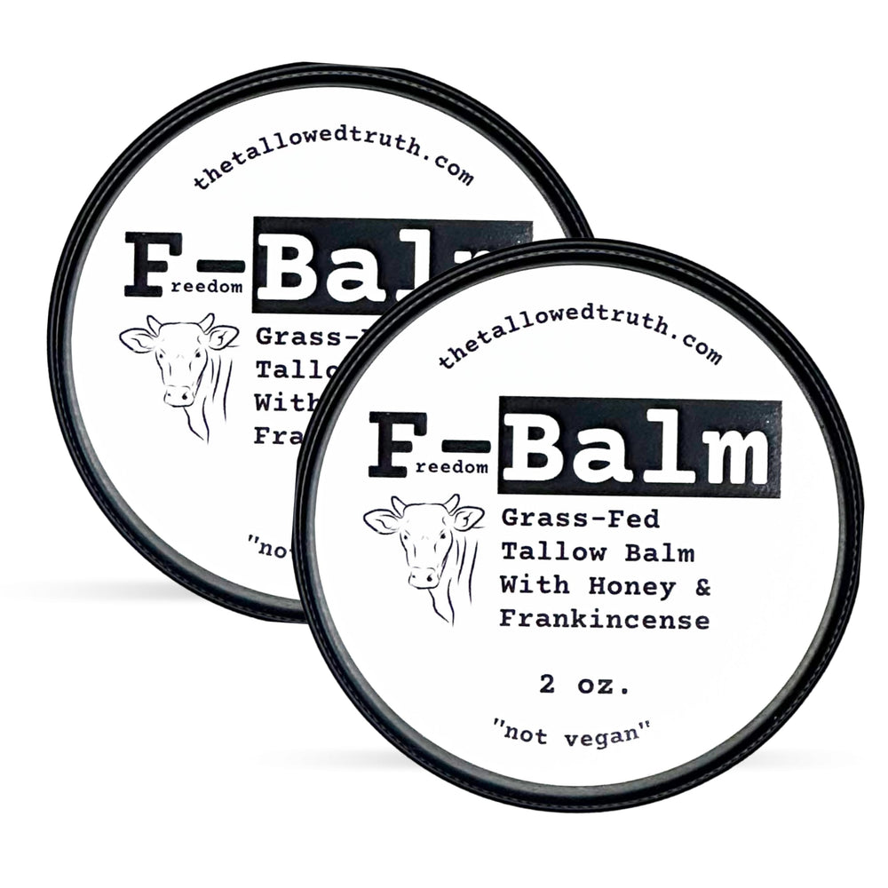 The Tallowed Truth F-Balm two-pack display for versatile storage.