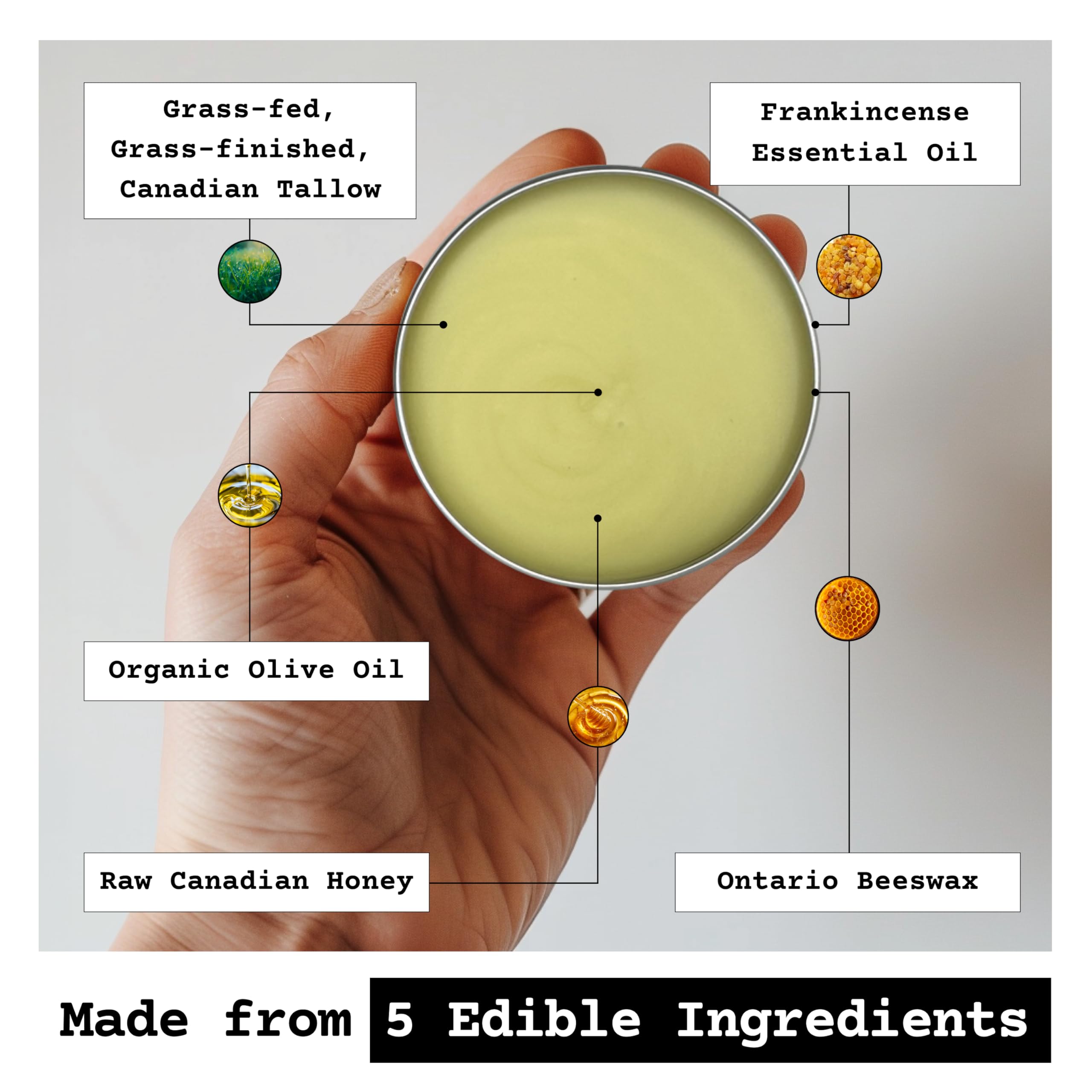 The Tallowed Truth F-Balm honey and frankincense scent closeup.