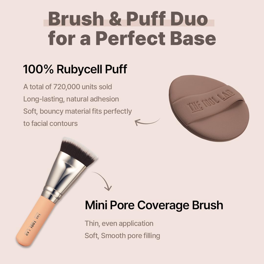 The Tool Lab All Day Fitting Duo Glow brush head closeup shows dense bristles.