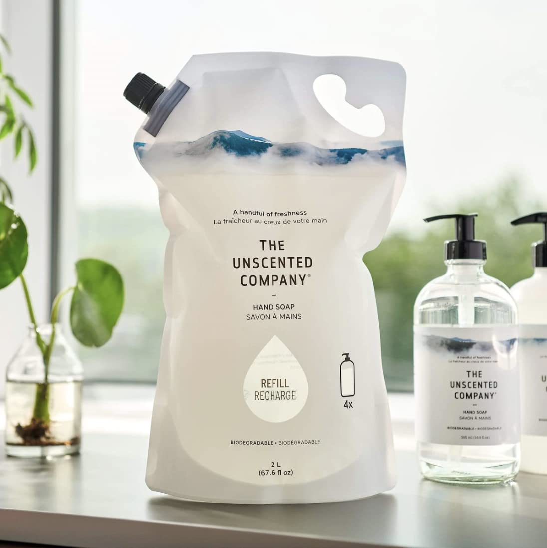 The Unscented Company fragrance-free hand soap close-up showing gentle formula.