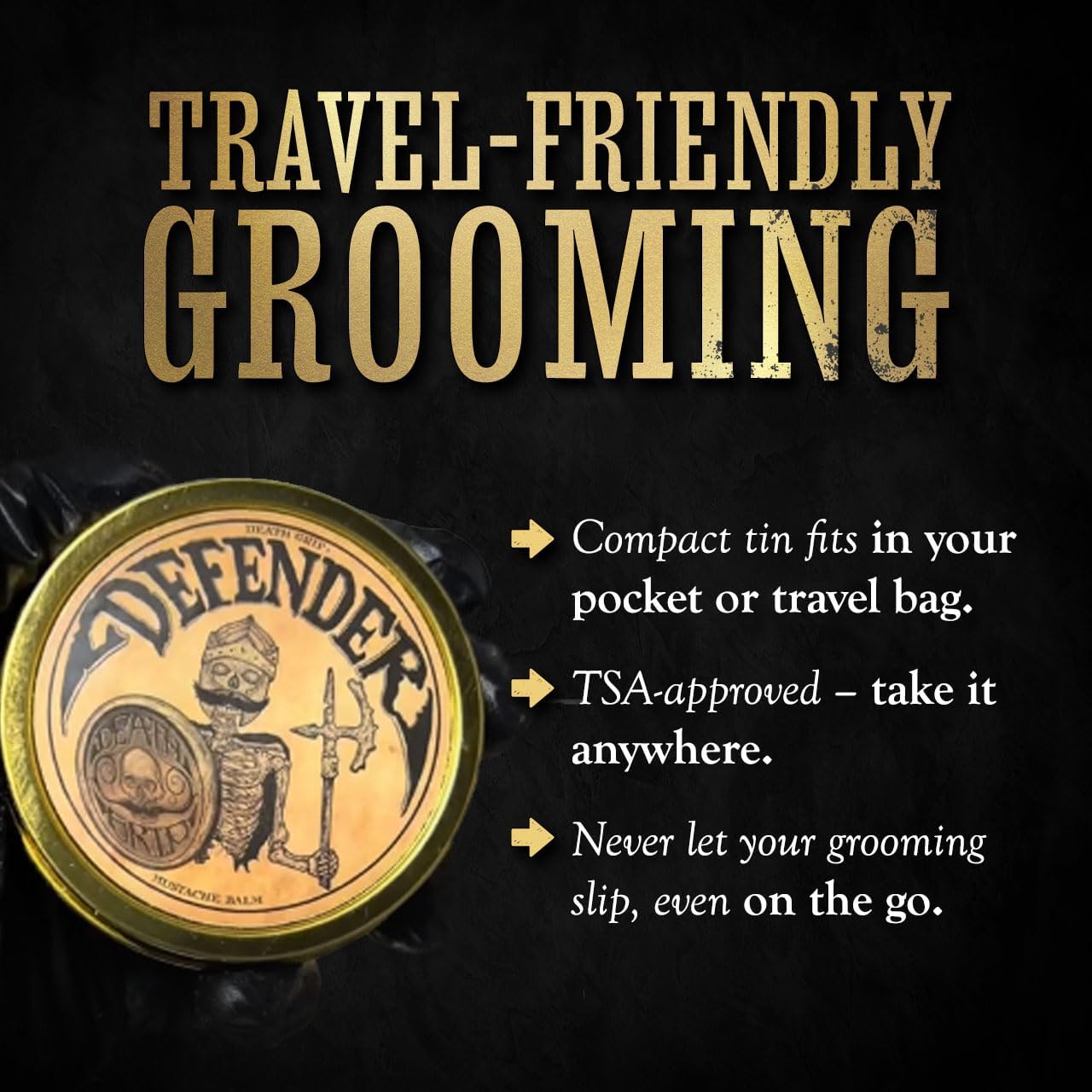 The Vintage Grooming Co. Beard wax 1oz detail highlights light to medium hold.