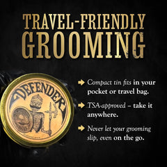 The Vintage Grooming Co. Beard wax 1oz detail highlights light to medium hold.