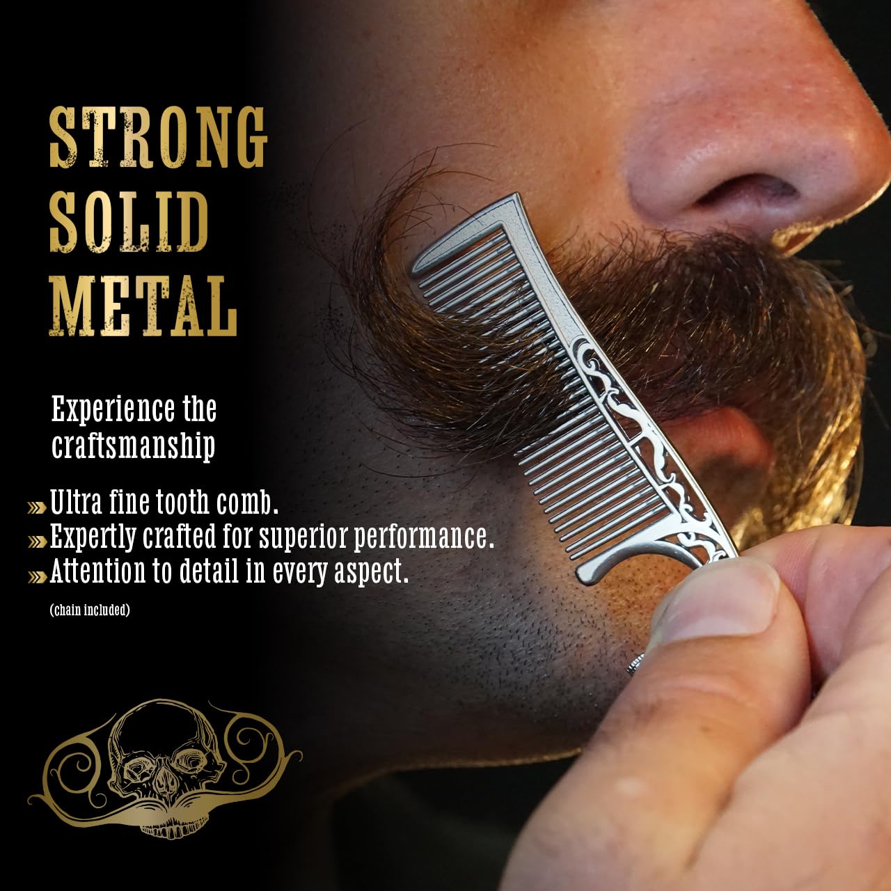 Dual-sided metal comb glides through thick or fine facial hair smoothly.