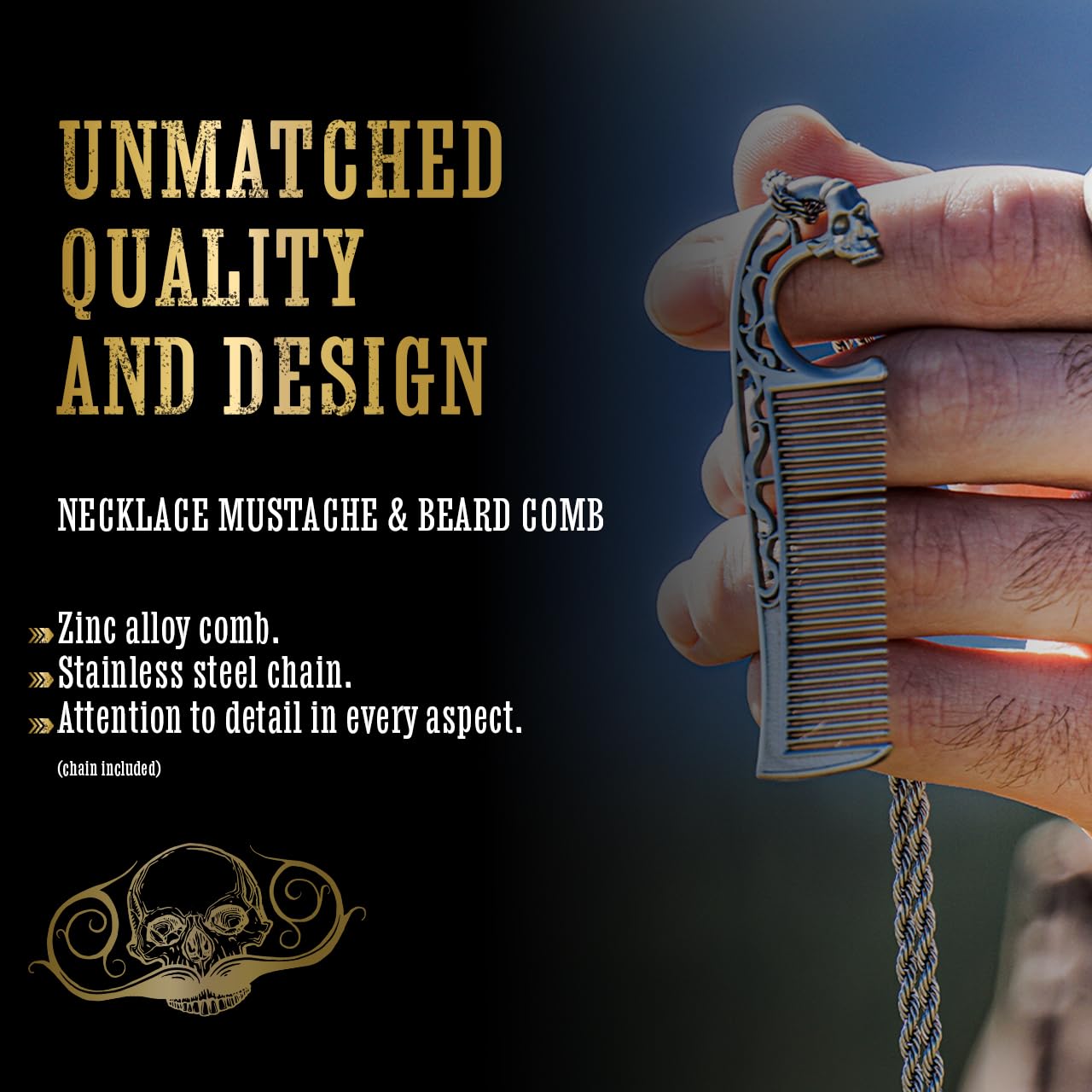 Durable zinc alloy and stainless steel construction for long-lasting grooming tools.