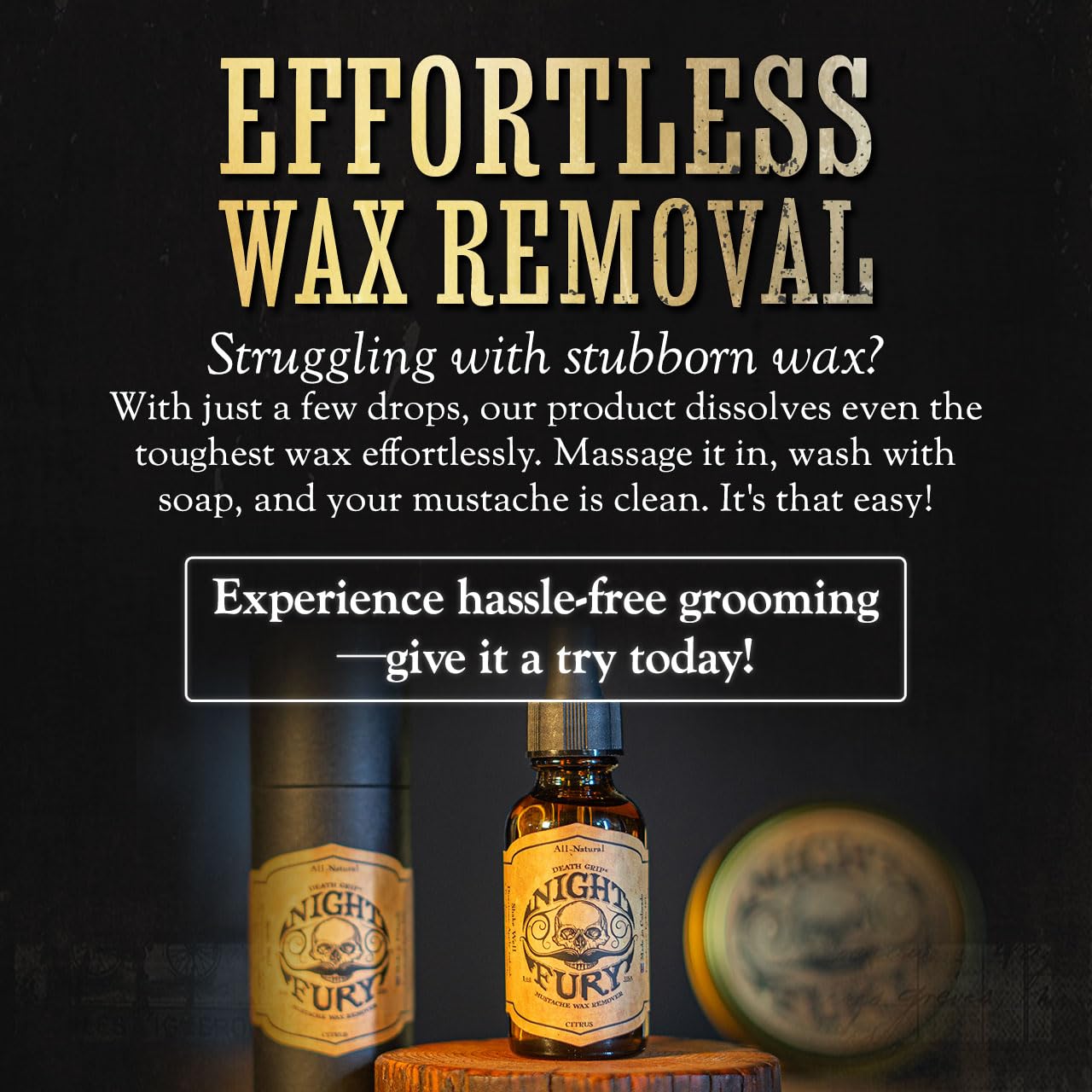 The Vintage Grooming Co Night Fury Oil citrus scent enhances grooming ritual.