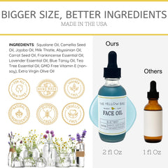 The Yellow Bird Balancing Blue Tansy dropper emphasizes calm, clear skin nourishment.