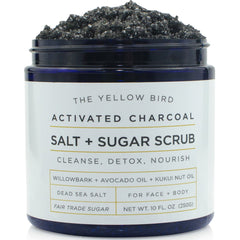The Yellow Bird exfoliante carbón activado-envase compacto para uso diario.