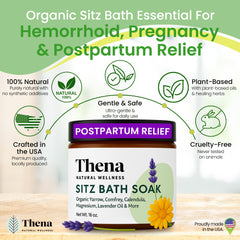 THENA Sitz Bath Soak being poured, quick-dissolving salts for easy relief