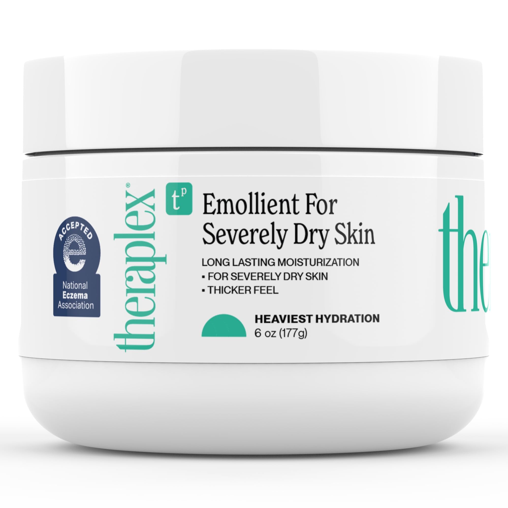 Theraplex Emollient Cream 6oz bottle provides long-lasting hydration for very dry skin.