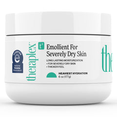 Theraplex Emollient Cream 6oz bottle provides long-lasting hydration for very dry skin.
