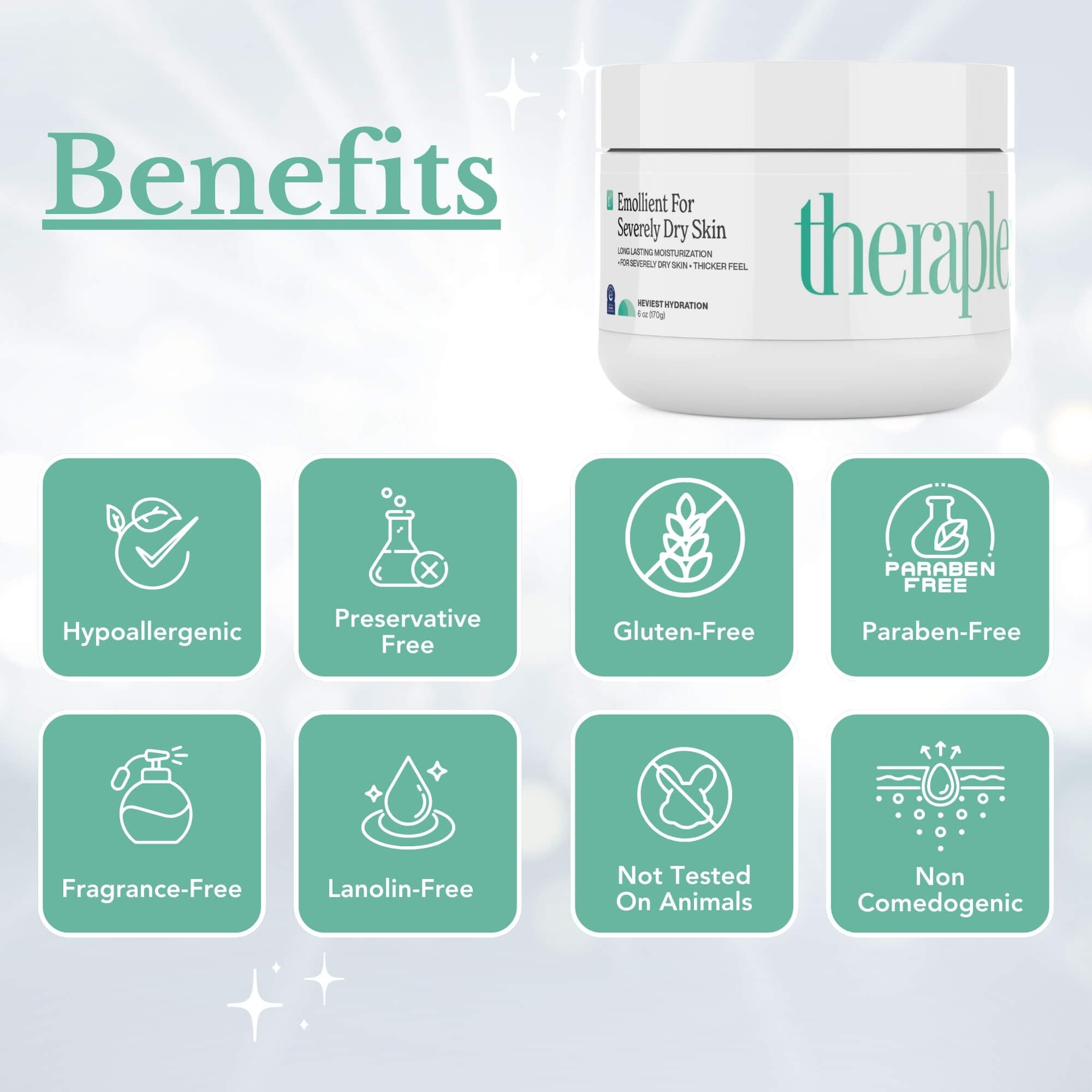 Theraplex Emollient Cream texture close-up shows thick, rich emollient for dry areas.