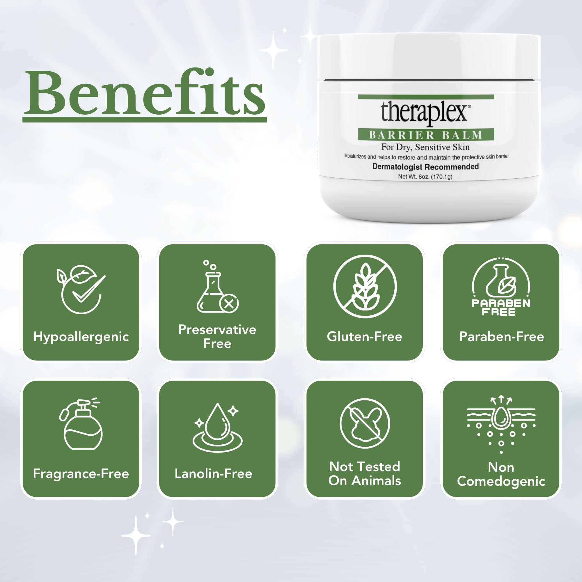 Fragrance-free Theraplex packaging label emphasizes allergy-friendly claim.
