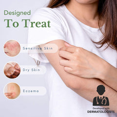 Theraplex balm texture close-up highlights creamy consistency suitable for sensitive skin.