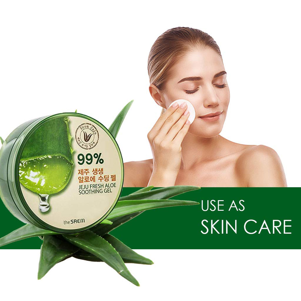 THESAEM Jeju Fresh Aloe Gel cuidado diario de piel sin residuo.