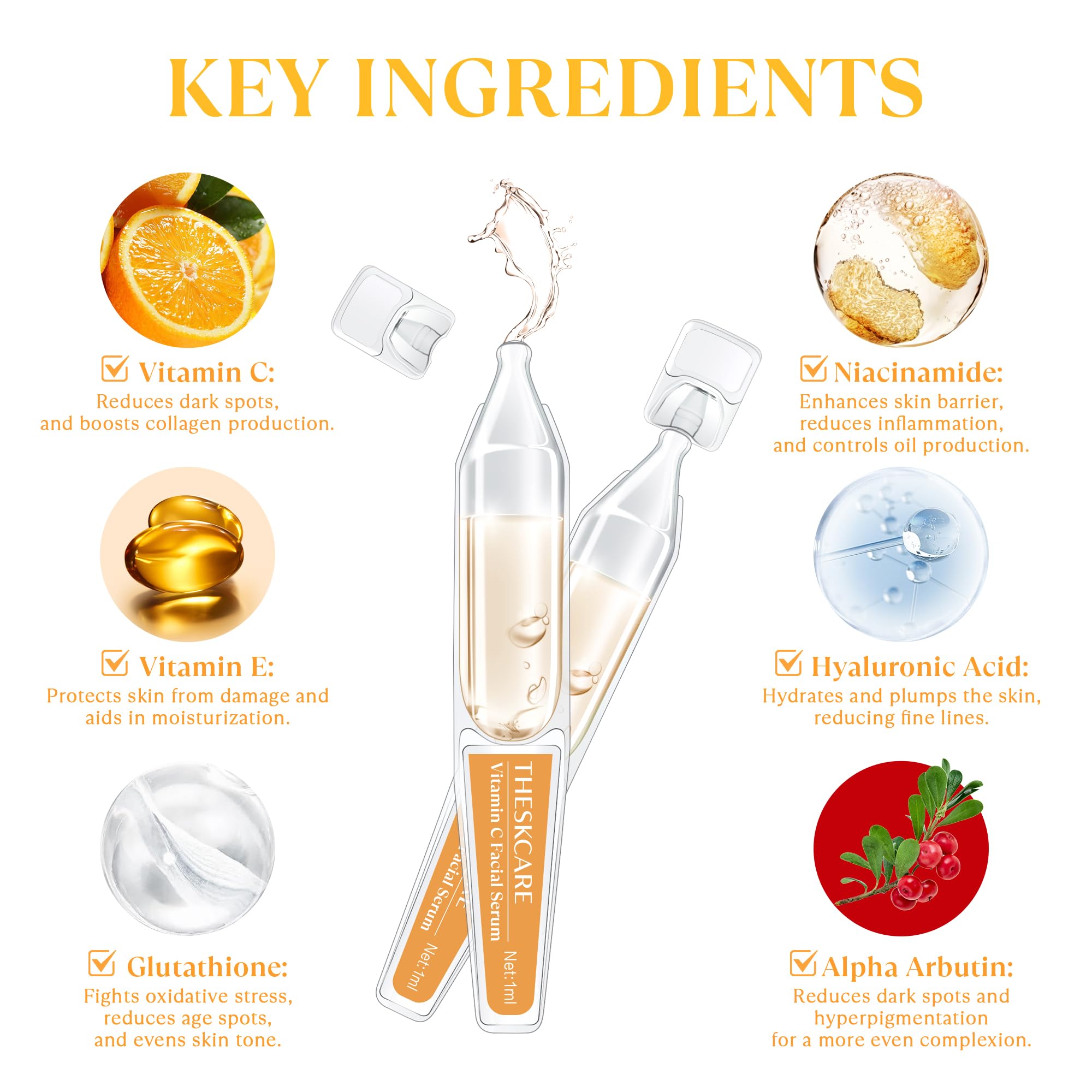 THESKCARE serum Vitamina C, hidratación con ácido hialurónico para piel suave