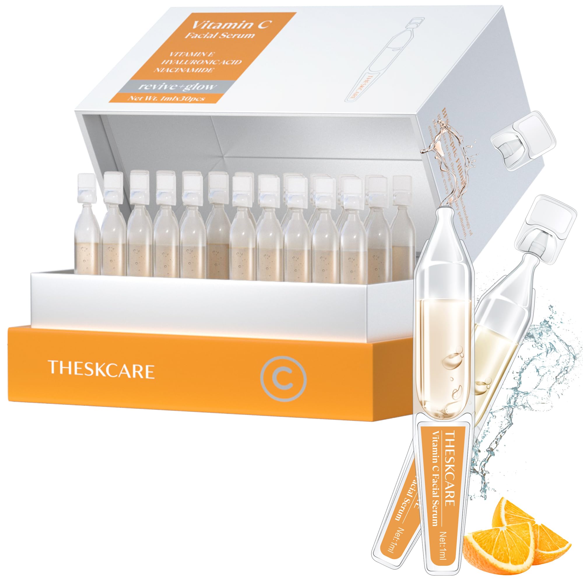 THESKCARE serum Vitamina C, ampollas individuales, aplicación fresca para rostro