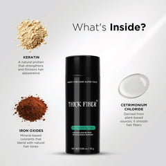 Thick Fiber color-match keratin fibers blends seamlessly with natural shade for a fuller look.
