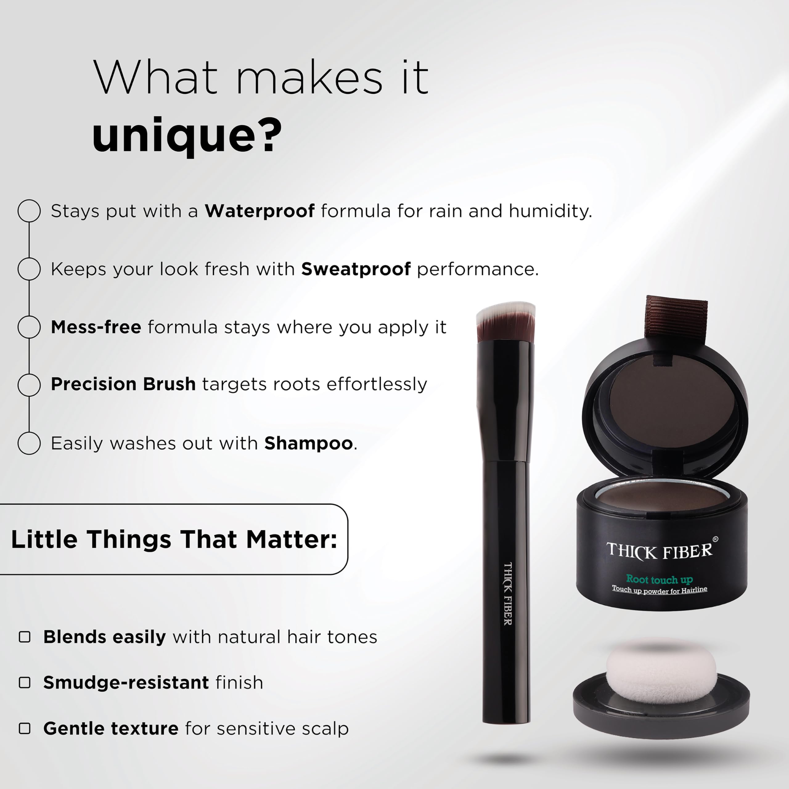 Thick Fiber gray root concealment helps you blend regrowth discreetly.