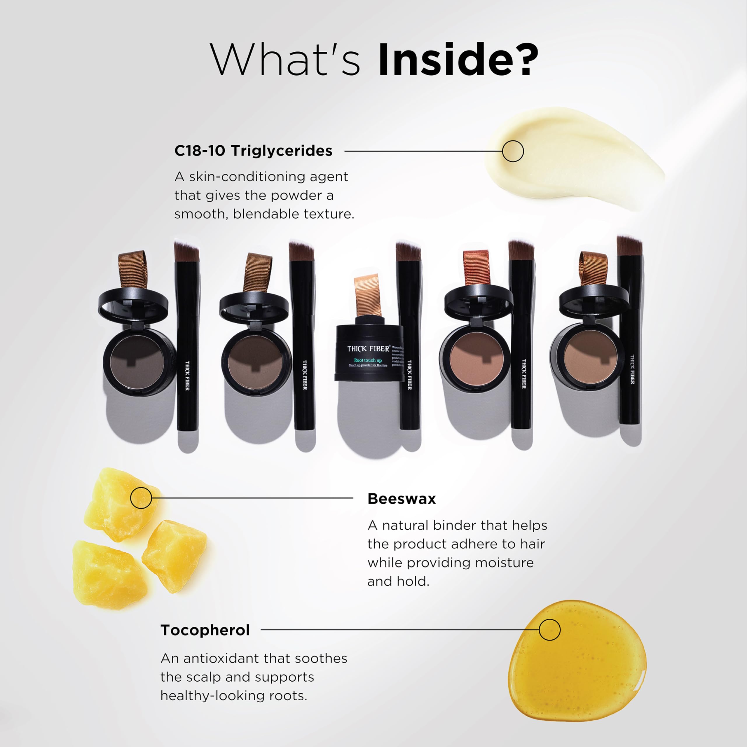 Thick Fiber Root Touch Up Powder applied on hairline creates instant fullness.