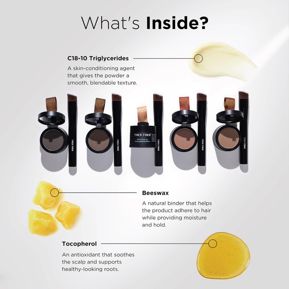 Thick Fiber Root Touch Up Powder applied on hairline creates instant fullness.