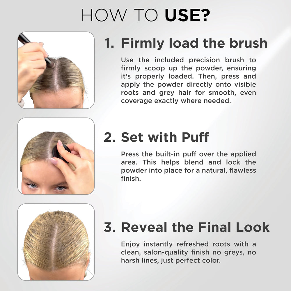 Thick Fiber Root Touch Up Powder Blonde mirror aids precise application.