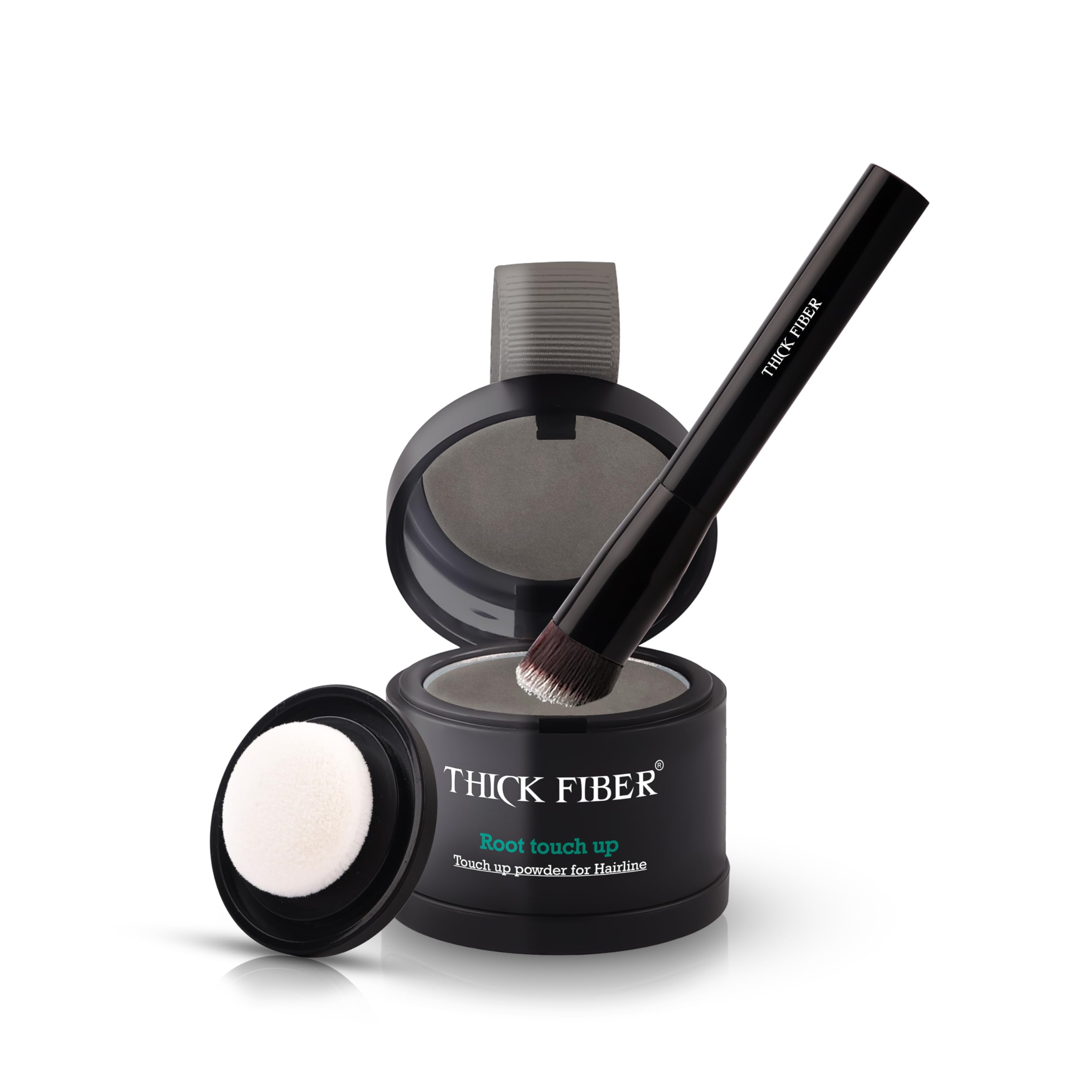 Thick Fiber Root Touch Up Powder compact for quick, natural coverage of thinning hairlines.