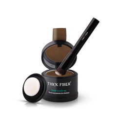 Thick Fiber root touch-up powder in light brown creates seamless gray-root coverage