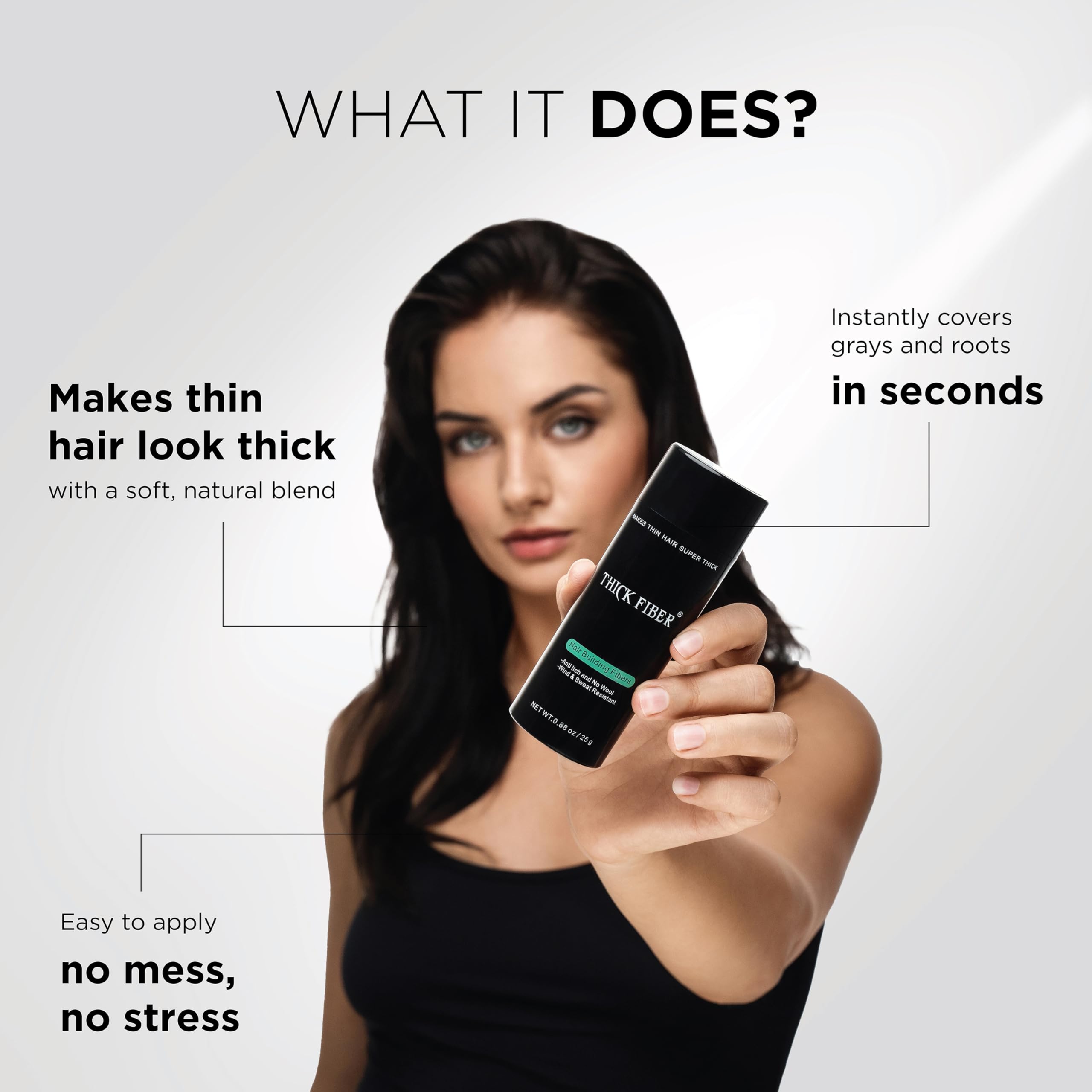 Thick Fiber secure finish with spray provides longer hold and natural appearance.