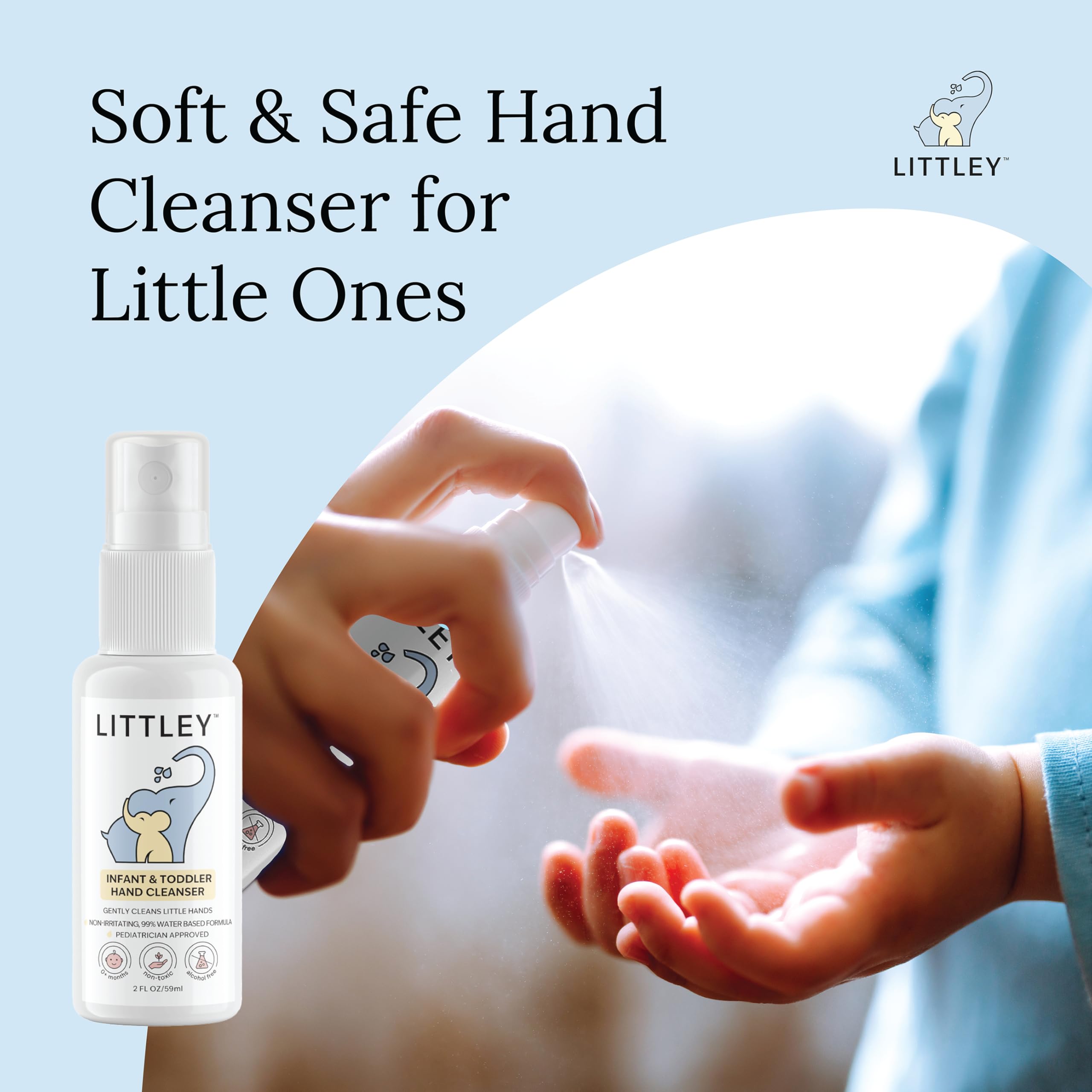 Think Smarter Products Littley hocl spray nozzle enables quick on-the-go hand cleansing.