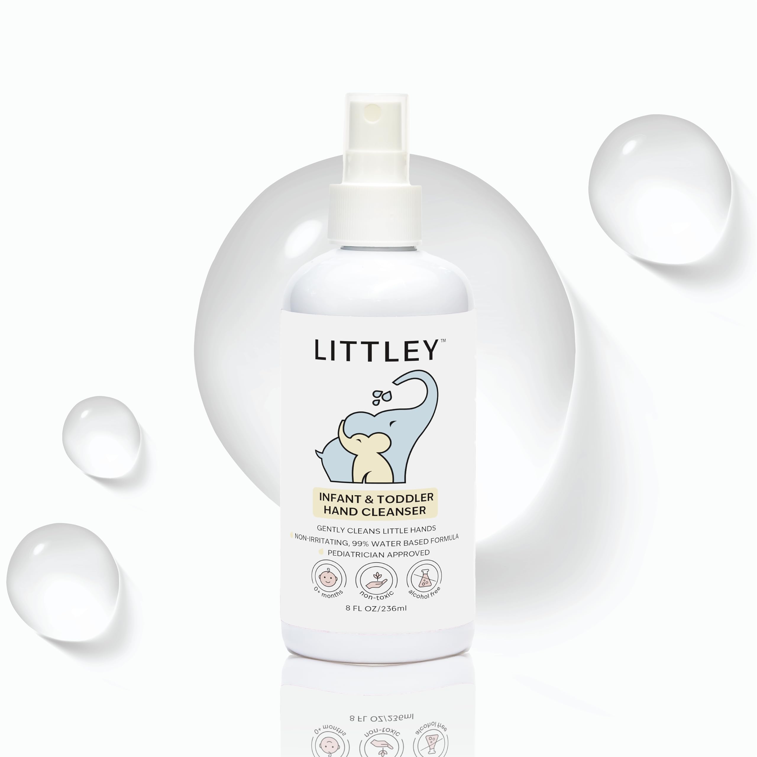 Think Smarter Products Littley infant hand cleanser bottle shows gentle cleansing for delicate skin.
