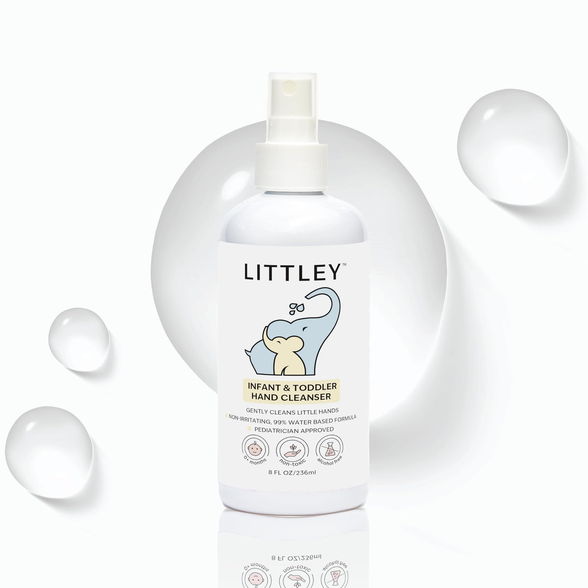 Think Smarter Products Littley infant hand cleanser bottle shows gentle cleansing for delicate skin.