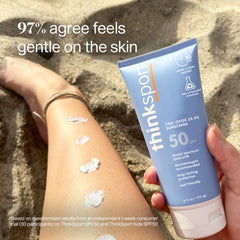 ThinkSport SPF 50+ label highlights broad spectrum protection for sunny sports