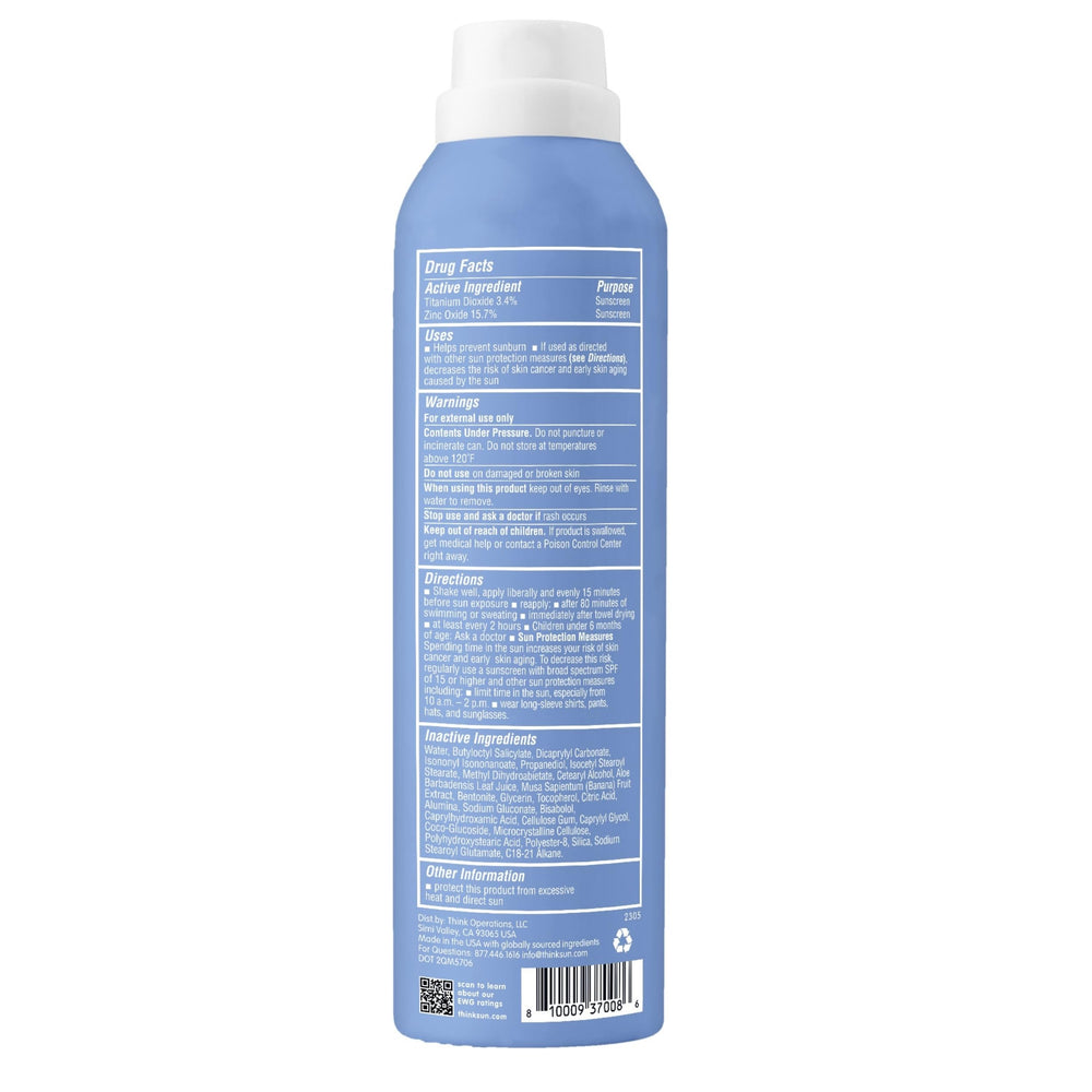 Thinksport SPF50 mineral spray, acabado mate y no pegajoso en la piel.