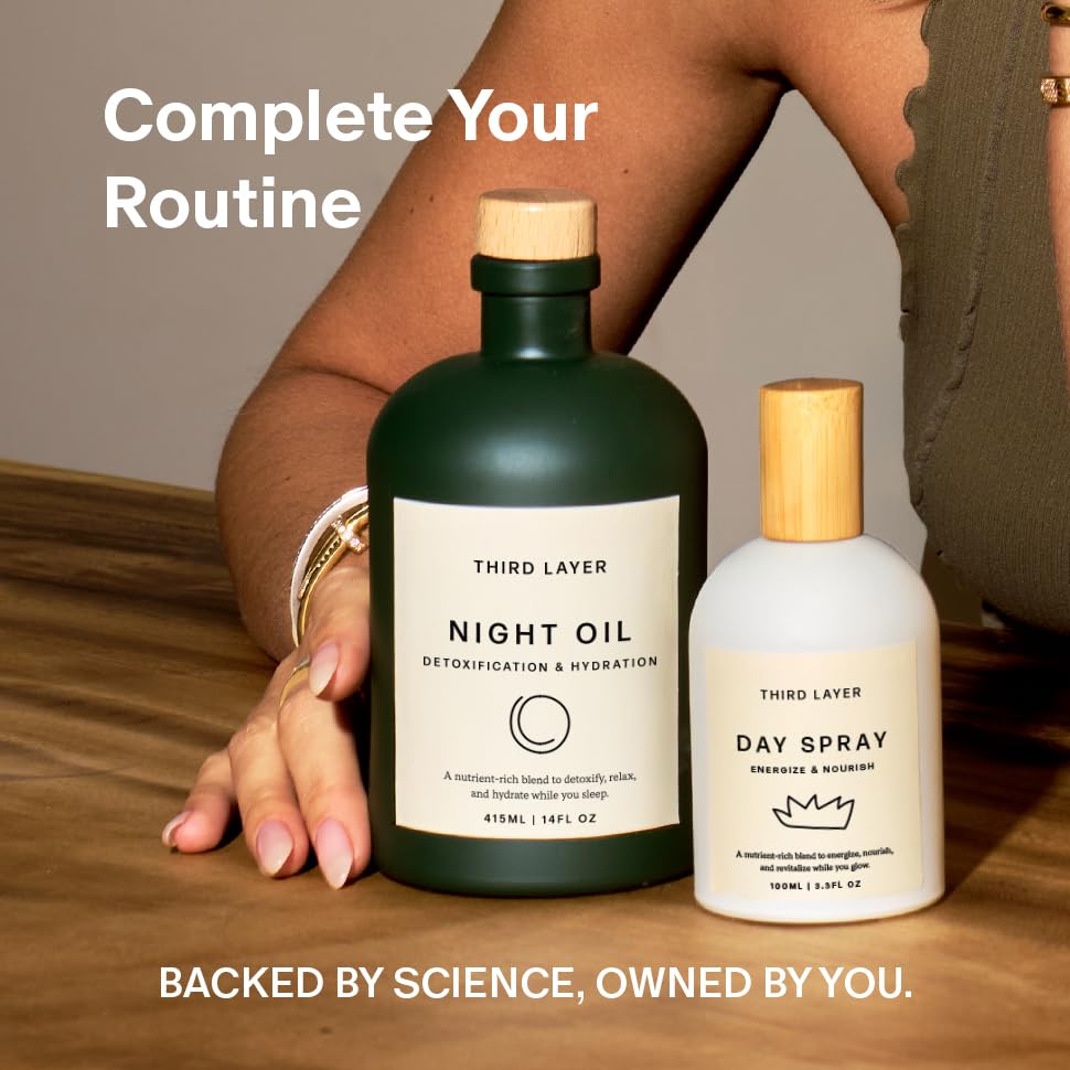 Third Layer Night Oil application in progress, gentle massage and quick absorption.