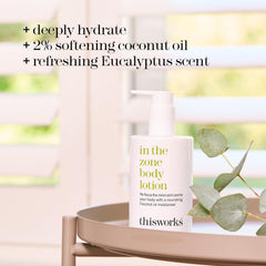THISWORKS In The Zone label graphic communicates vegan, clean ingredients.
