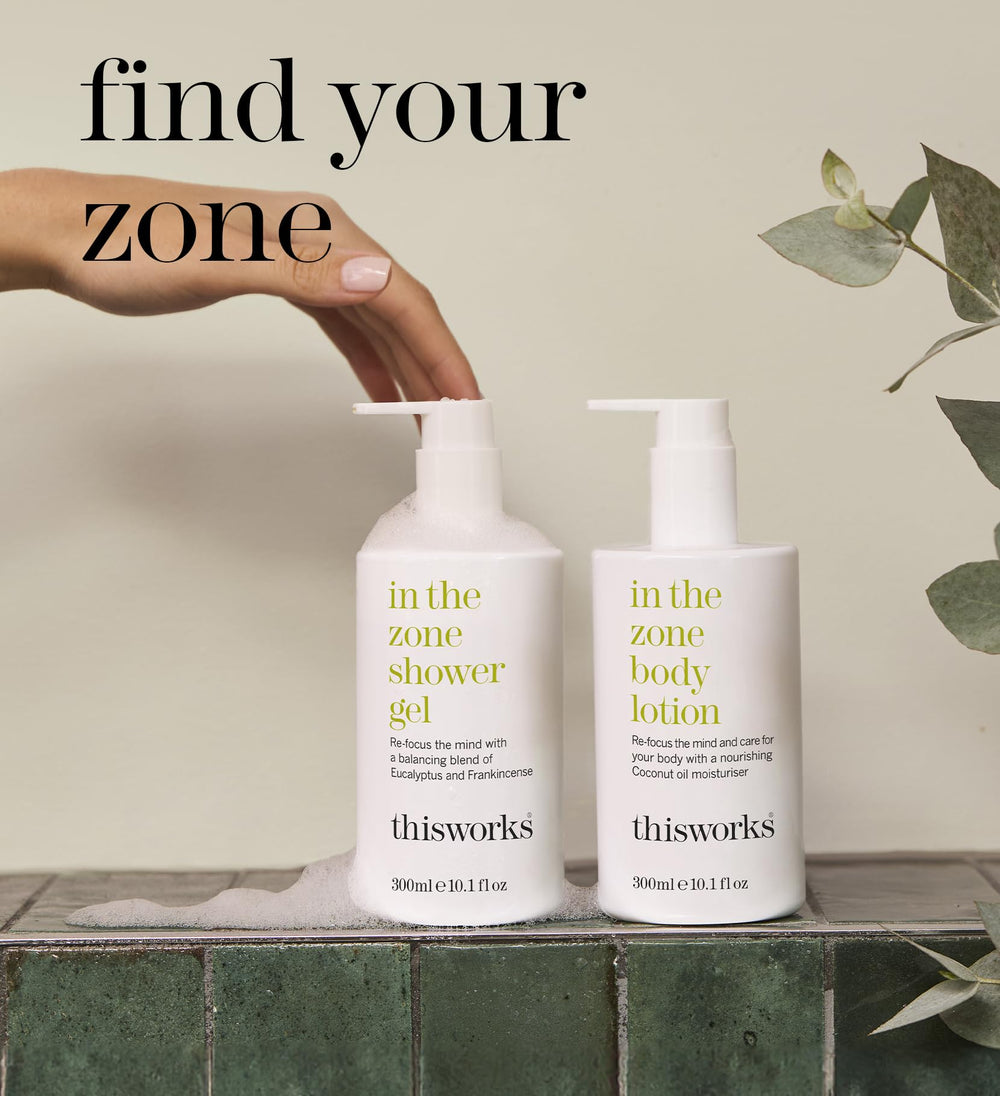 THISWORKS In The Zone sense ritual suggests a refreshing aromatherapy moment.