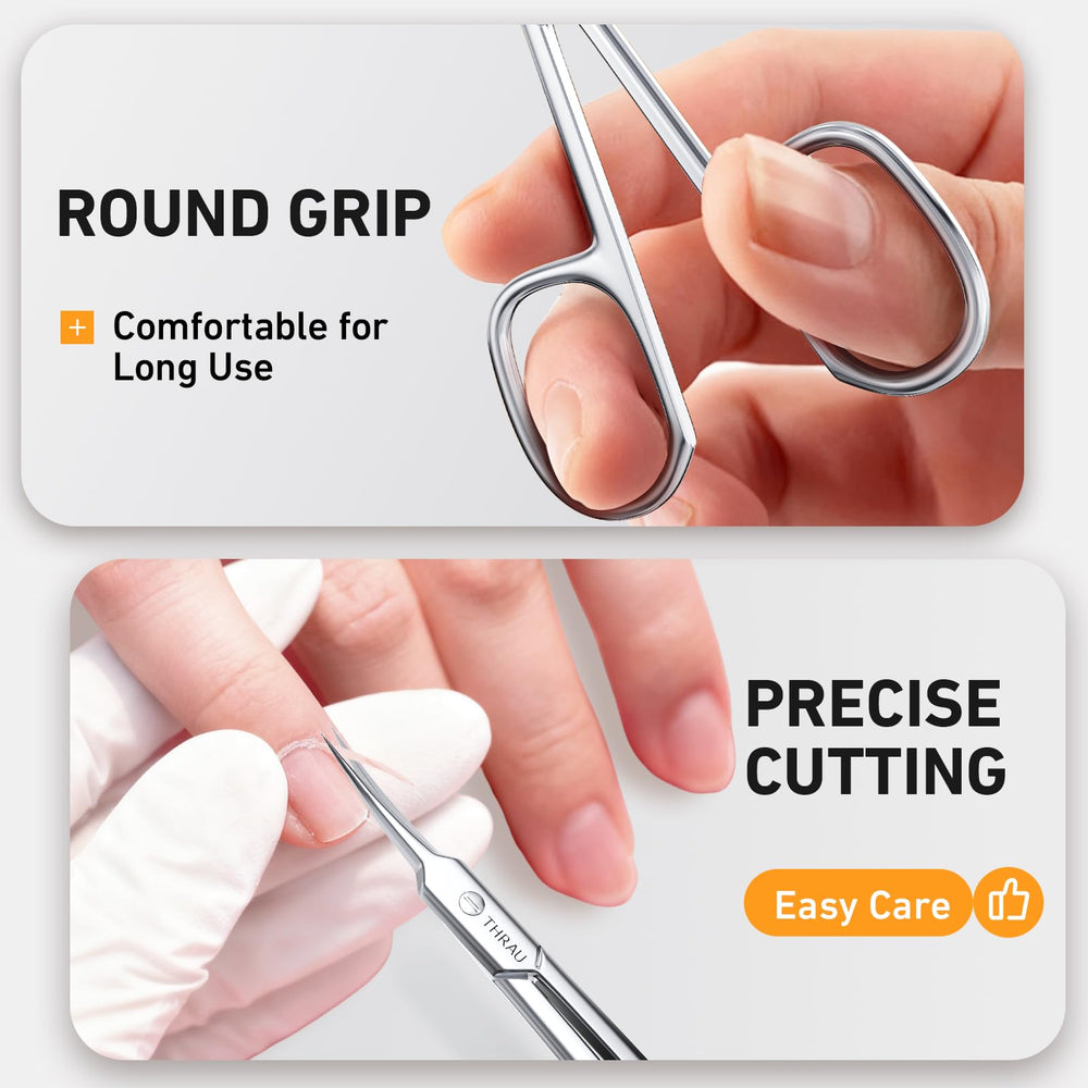 THRAU Cuticle Scissors ergonomic handle for comfortable control.