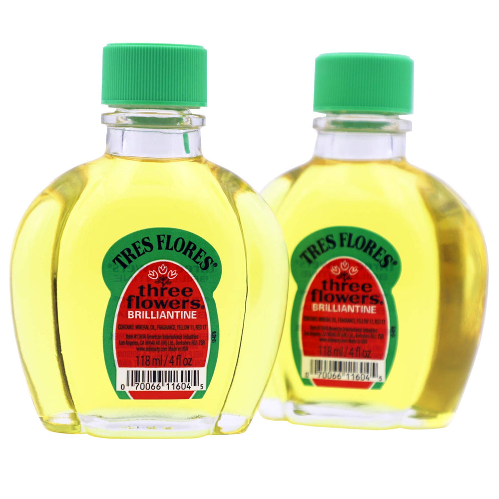 Three Flowers Brilliantine: botellas ámbar 2-pack para brillo suave y manejo.