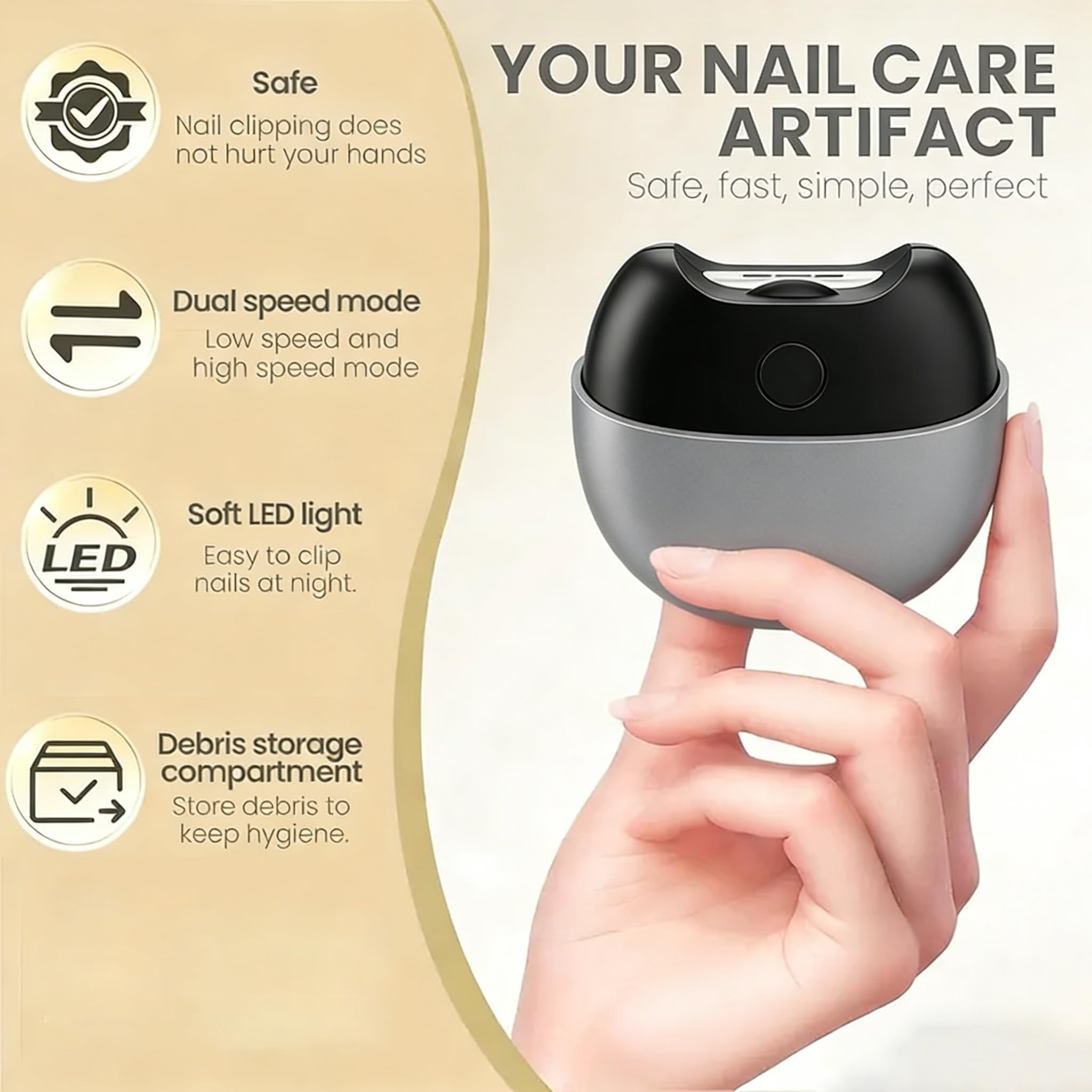 3 in 1 Automatic Electric Nail Clipper USB charging indicator shows readiness.