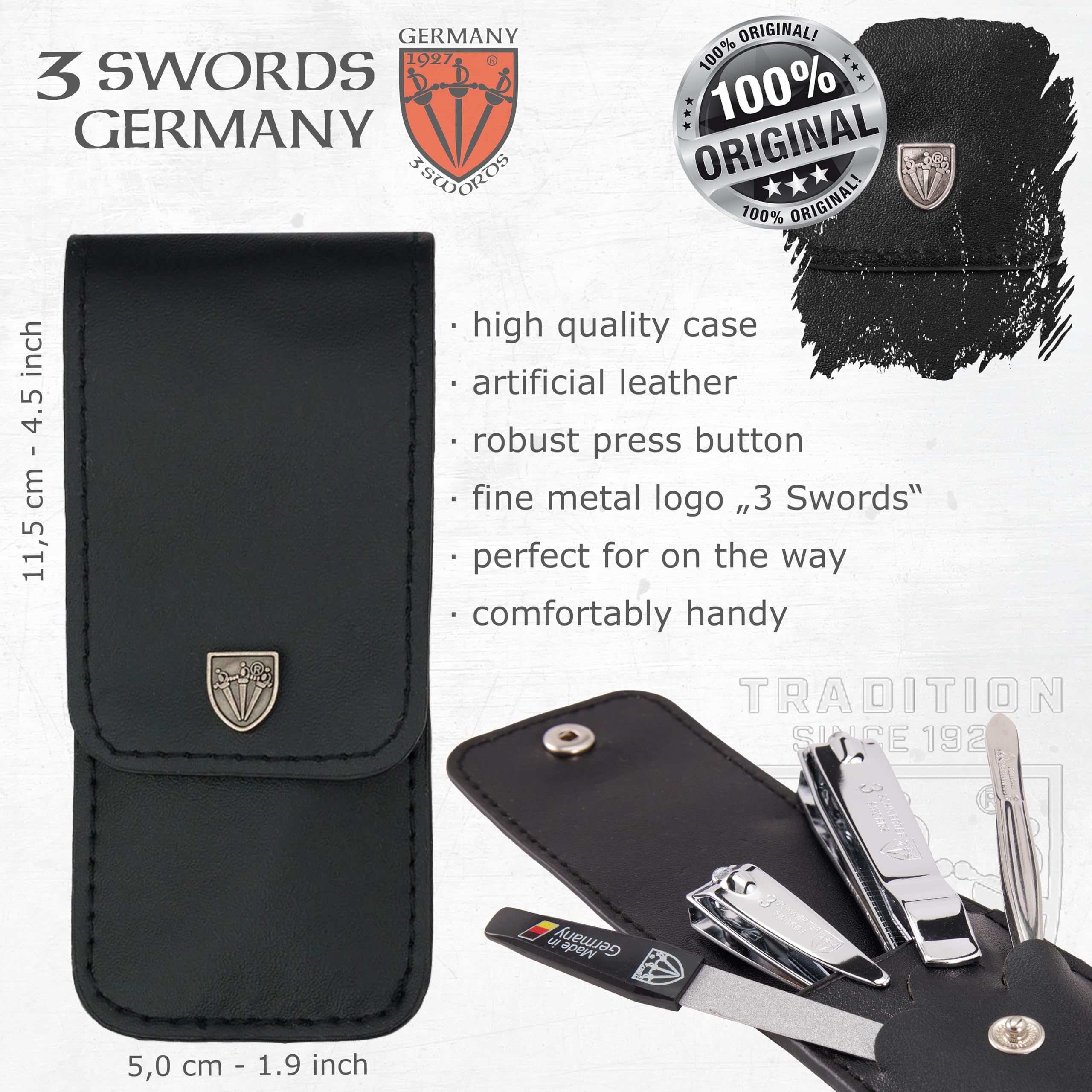 Three Swords Germany gift-ready kit in black leather case.