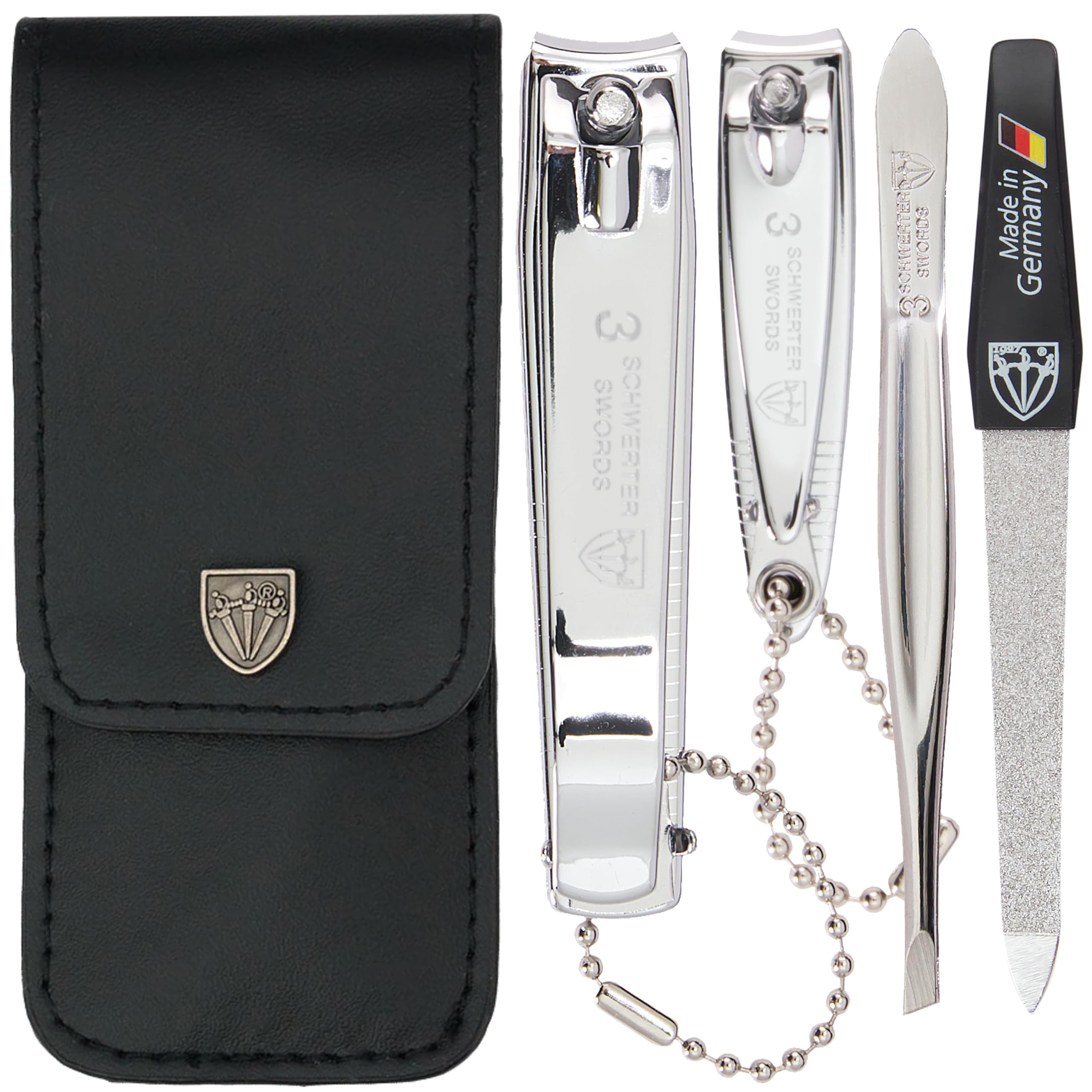 Three Swords Germany manicure kit case with complete nail care tools for home use.